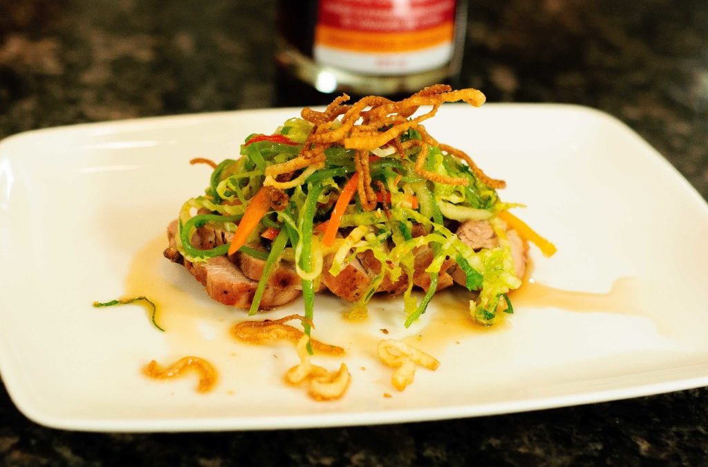 Grilled Pork Tenderloin with Pure Infused Maple Gastrique Vegetable Slaw